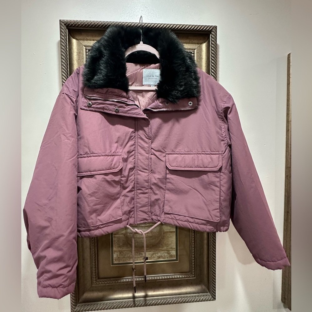 Women's Lavender Jacket with Faux Fur Collar